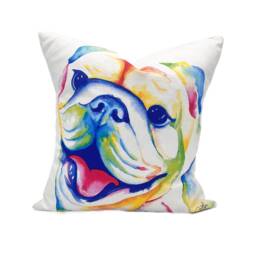 Watercolor Bulldog Pillow -- Mississippi State Bully Msu Pillow Art - 004 - thumbnail 1