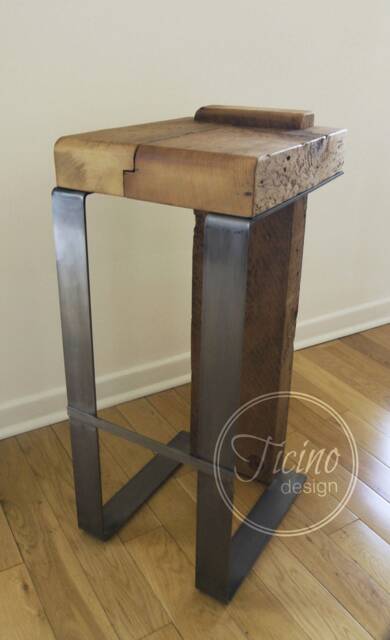 Handmade Reclaimed Wood Bar Stool Rustic Industrial Metal - image 1