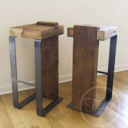 Handmade Reclaimed Wood Bar Stool Rustic Industrial Metal - thumbnail 3