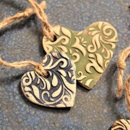 Heart Wall Hanging, Rustic Home Decor, Ceramic Hearts, Handmade Ornament, Ornaments, Unique - thumbnail 3