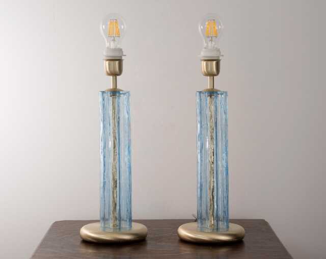 Murano Glass Table Lamps, Tronchi Talco Blue, Brushed Finish, Italian Design - image 1