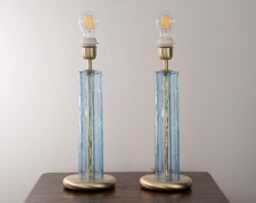 Murano Glass Table Lamps, Tronchi Talco Blue, Brushed Finish, Italian Design