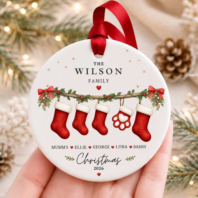 Our First Christmas As A Family Ornament Personalised Of Five Bauble Ceramic Decoration New Baby & Pet Keepsake Gift - image 1