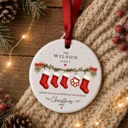 Our First Christmas As A Family Ornament Personalised Of Five Bauble Ceramic Decoration New Baby & Pet Keepsake Gift - thumbnail 4