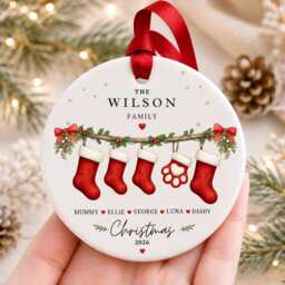 Our First Christmas As A Family Ornament Personalised Of Five Bauble Ceramic Decoration New Baby & Pet Keepsake Gift - thumbnail 1