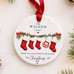 Our First Christmas As A Family Ornament Personalised Of Five Bauble Ceramic Decoration New Baby & Pet Keepsake Gift - thumbnail 2