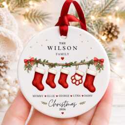 Our First Christmas As A Family Ornament Personalised Of Five Bauble Ceramic Decoration New Baby & Pet Keepsake Gift - thumbnail 3
