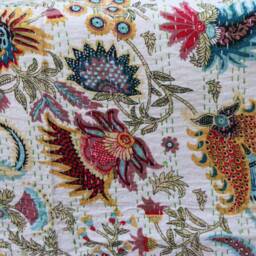 Handmade Indian Kantha Quilt Floral Cotton Bedspread Throw - thumbnail 4