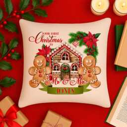 Personalised 1St Christmas Cushion Cover Mr & Gingerbread Couple First Xmas Custom Throw Pillow Stocking Filler Gift Ekcc01 - thumbnail 2