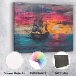 Colourful Sunset Sailing Ship Seascape Abstract Painting Canvas Wall Art Print Decor Picture Ready To Hang - thumbnail 2