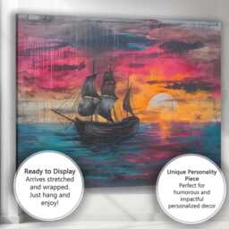 Colourful Sunset Sailing Ship Seascape Abstract Painting Canvas Wall Art Print Decor Picture Ready To Hang - thumbnail 3