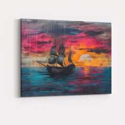 Colourful Sunset Sailing Ship Seascape Abstract Painting Canvas Wall Art Print Decor Picture Ready To Hang - thumbnail 4