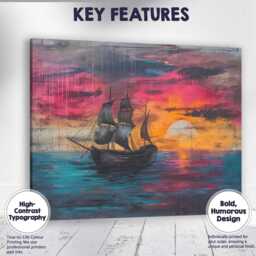 Colourful Sunset Sailing Ship Seascape Abstract Painting Canvas Wall Art Print Decor Picture Ready To Hang - thumbnail 1