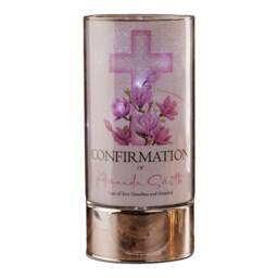 Personalised Confirmation Night Light Gift With Floral Pink Cross - thumbnail 3