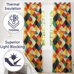 Abstract Geometric Diamond Shapes Color Seamless Pattern Readymade Eyelet Ring Top Thermal 100% Blackout Curtains - thumbnail 3