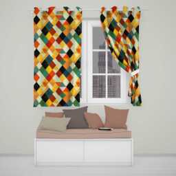 Abstract Geometric Diamond Shapes Color Seamless Pattern Readymade Eyelet Ring Top Thermal 100% Blackout Curtains - thumbnail 1