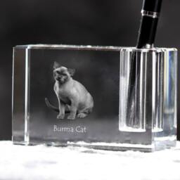 Burmese Cat , Crystal Pen Holder With Cat, Souvenir, Decoration, Limited Edition, Collection - thumbnail 2