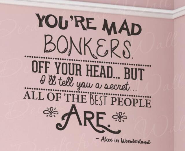 Youre Bonkers Mad Hatter Alice in Wonderland Wall Decal Vinyl Art Sticker Q13 - image 1