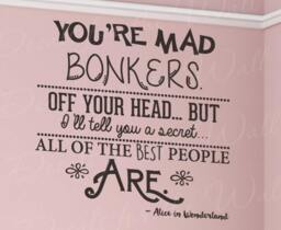 Youre Bonkers Mad Hatter Alice in Wonderland Wall Decal Vinyl Art Sticker Q13 - thumbnail 1