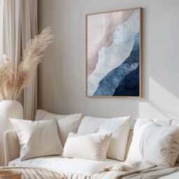 Abstract Ocean & Sand Print - Coastal Wall Art in Blue Blush Modern Seascape Poster For Bedroom Or Living Room - thumbnail 2