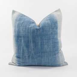 Vintage Indigo Hemp Pillow Cover, White Stripe Batik, Tribal Cushion - 22x22 - thumbnail 1