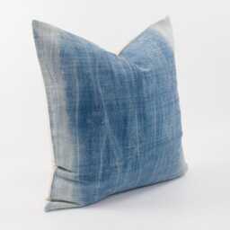 Vintage Indigo Hemp Pillow Cover, White Stripe Batik, Tribal Cushion - 22x22 - thumbnail 3