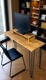 Small Reclaimed Wood Desk With Hairpin Legs - Compact Home Office Desk, Handmade in UK - thumbnail 1