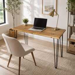 Small Reclaimed Wood Desk With Hairpin Legs - Compact Home Office Desk, Handmade in UK - thumbnail 4