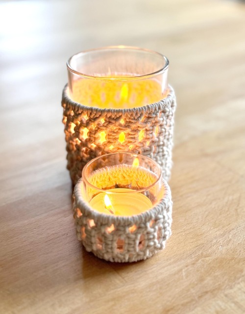 Macrame Tea Light Holder Set Boho Table Decor With Glass Inserts - image 1