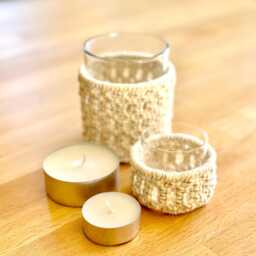 Macrame Tea Light Holder Set Boho Table Decor With Glass Inserts - thumbnail 2