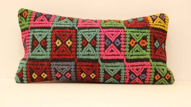 Handwoven Turkish Kilim Pillow Cover, Ethnic Home Decor - 12x24 - image 1
