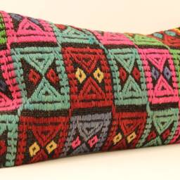 Handwoven Turkish Kilim Pillow Cover, Ethnic Home Decor - 12x24 - thumbnail 2