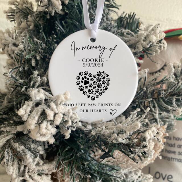 Personalised Pet Memorial Bauble, Christmas Ornament, Dog Cat Gift, Loving Memory Paw Print - image 1