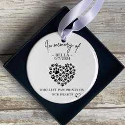 Personalised Pet Memorial Bauble, Christmas Ornament, Dog Cat Gift, Loving Memory Paw Print - thumbnail 3