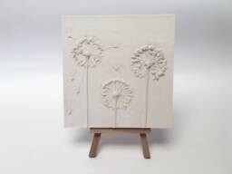 Tile Alliums Cast. Botanical Decorative Unique Plaster Wall Art Fram?? Wood Concrete Impression Pressed Flowers Eco Friendly