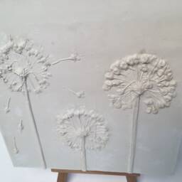 Tile Alliums Cast. Botanical Decorative Unique Plaster Wall Art Fram?? Wood Concrete Impression Pressed Flowers Eco Friendly - thumbnail 3