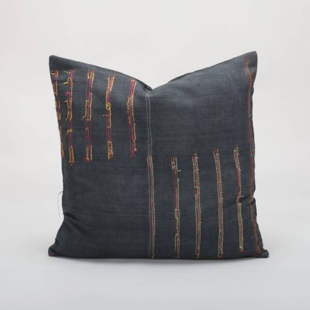 Hmong Hill Tribe Pillow Cover Black Embroidered Vintage Textile, 20x20 - image 1