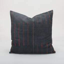 Hmong Hill Tribe Pillow Cover Black Embroidered Vintage Textile, 20x20 - thumbnail 2