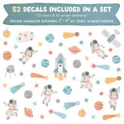 Space Wall Decals - Removable, Reusable Astronaut Stickers Watercolor Planet & Star Decals, Nursery Decor, Kids Room Art - thumbnail 2