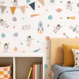 Space Wall Decals - Removable, Reusable Astronaut Stickers Watercolor Planet & Star Decals, Nursery Decor, Kids Room Art