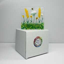 Yellow & White Wild Meadow & Bee Handmade Fused Glass Tealight Holder - thumbnail 3
