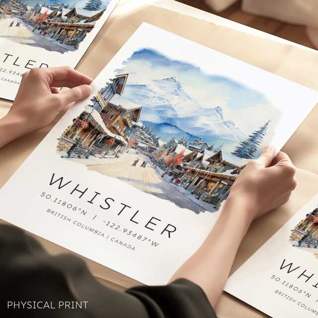 Whistler Travel Print, Ski Poster, British Columbia, Canada Prints, Travel Gifts, Wall Art, Illustration - image 1