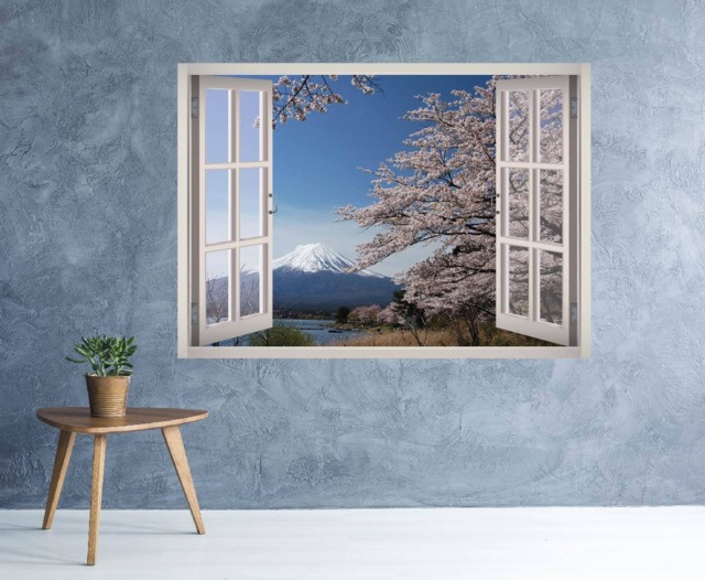 Mountain Wall Decal - Snow Sticker Snowcapped 3D Window Landscape Nature Frame Vinyl Decor - image 1