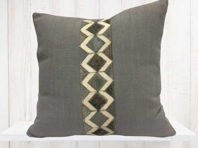 Gray Farmhouse Pillow Cover, Geometric Animal Hide Braid - image 1
