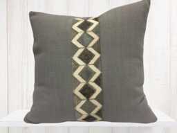 Gray Farmhouse Pillow Cover, Geometric Animal Hide Braid - thumbnail 1