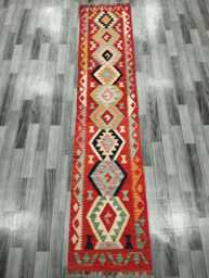 Heritage Runner Rug, Handmade Artisan Afghan Turkish Scandinavian Navajo Bohemian Flatweave Wool Multicolour Kilim Rug 294x62 cm - thumbnail 1