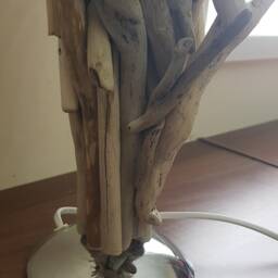 Welsh Coast Driftwood Lamp, Silver Base, Natural Wood Accent - thumbnail 3