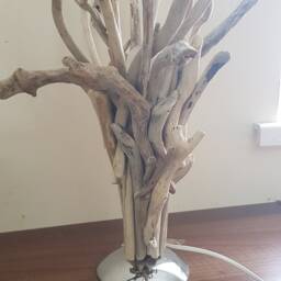 Welsh Coast Driftwood Lamp, Silver Base, Natural Wood Accent - thumbnail 2
