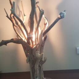 Welsh Coast Driftwood Lamp, Silver Base, Natural Wood Accent - thumbnail 4