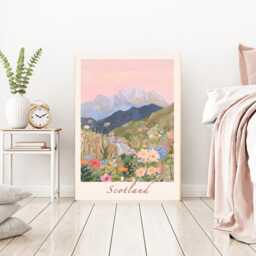 Scotland Travel Art Print, Mountains Landscape Wall Art, Vintage Poster, Wall Art - thumbnail 3